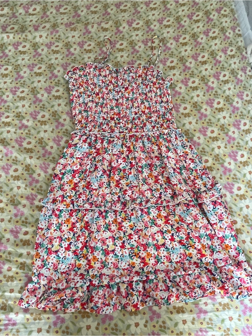Jessica Simpson Pink Multi Floral Smocked Tiered Sundress